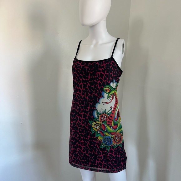 Ed Hardy Dresses & Skirts - Ed hardy Black & Hot Pink Slip Dress with Colorful Snake Floral Print